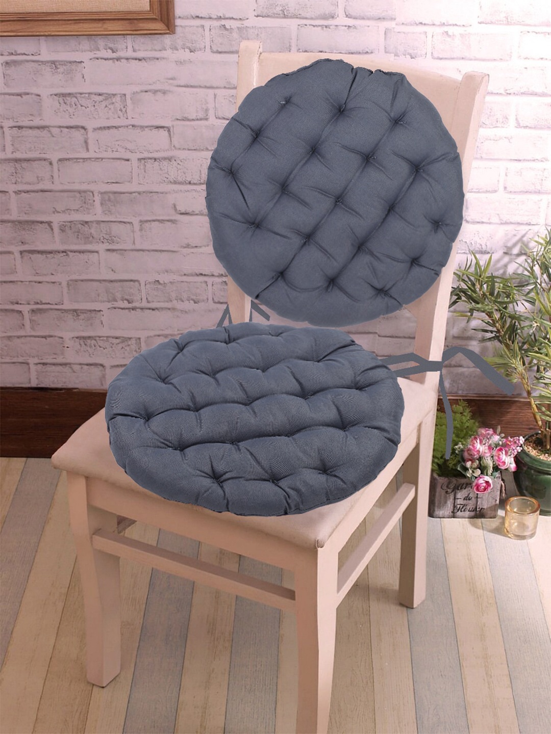 

RUGSMITH Set of 2 Grey Solid Cotton Filled Chair Pad
