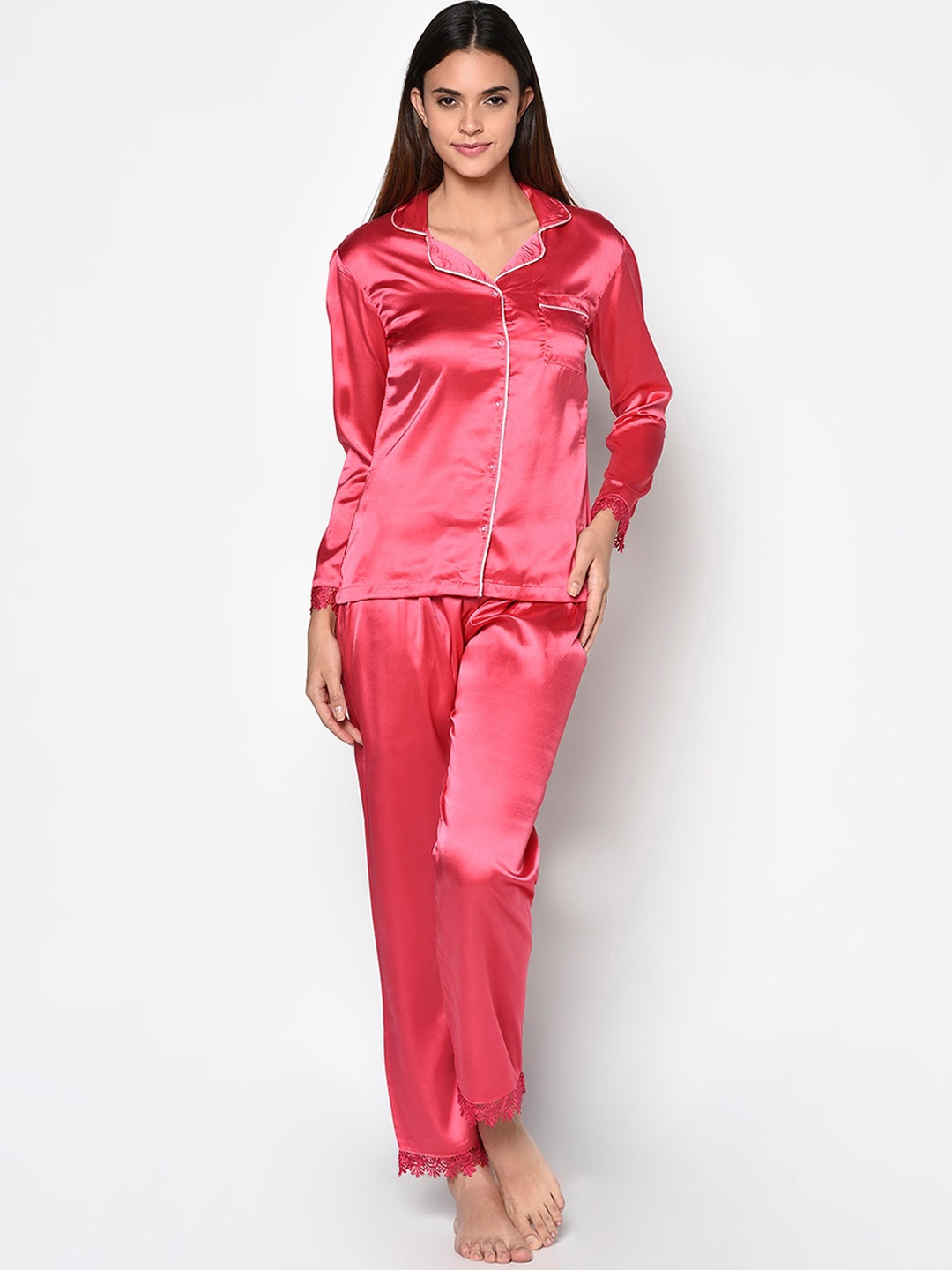 

CUSHYBEE Women Fuchsia Satin Night Suit