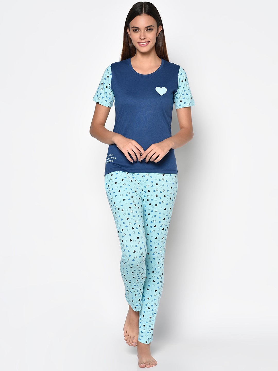 

CUSHYBEE Women Blue & Navy Blue Printed Pure Cotton Night suit