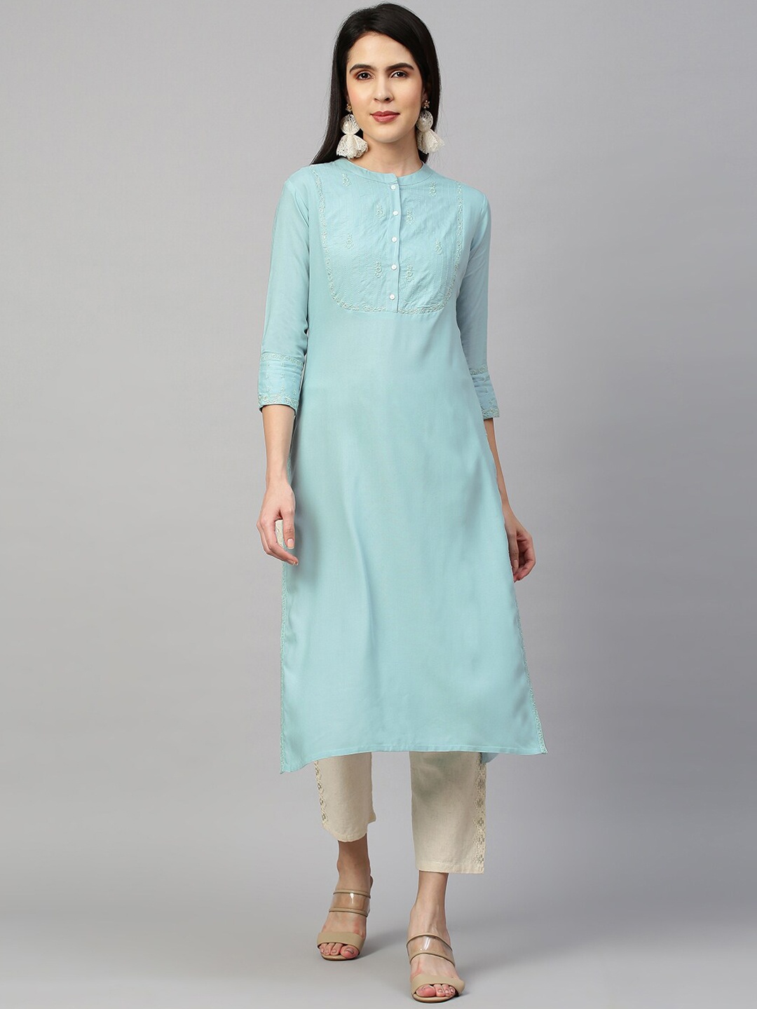 

FASHOR Women Blue Floral Yoke Design Kurta