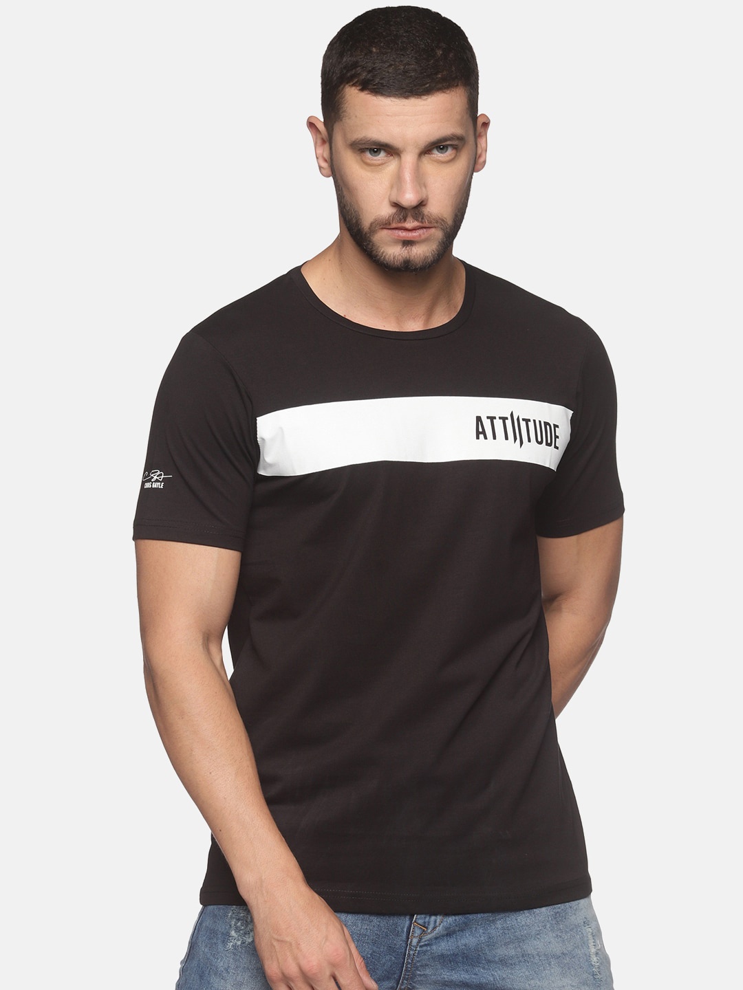 

ATTIITUDE Men Black Colourblocked Dri-FIT Slim Fit T-shirt