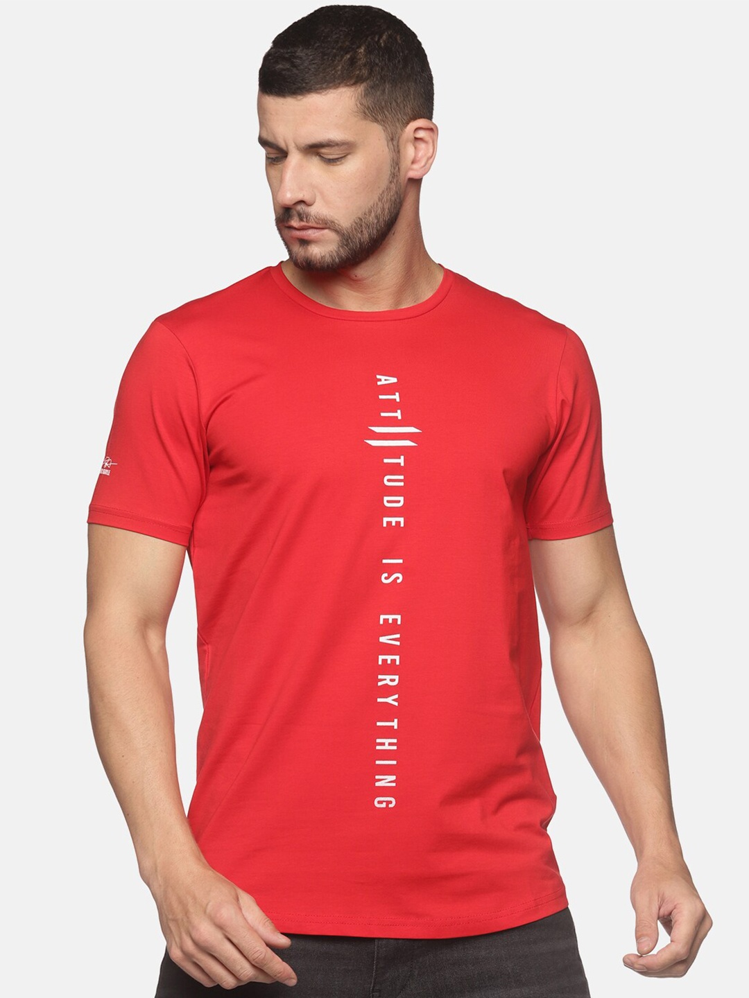 

ATTIITUDE Men Red Typography Printed Dri-FIT Pure Cotton Slim Fit T-shirt