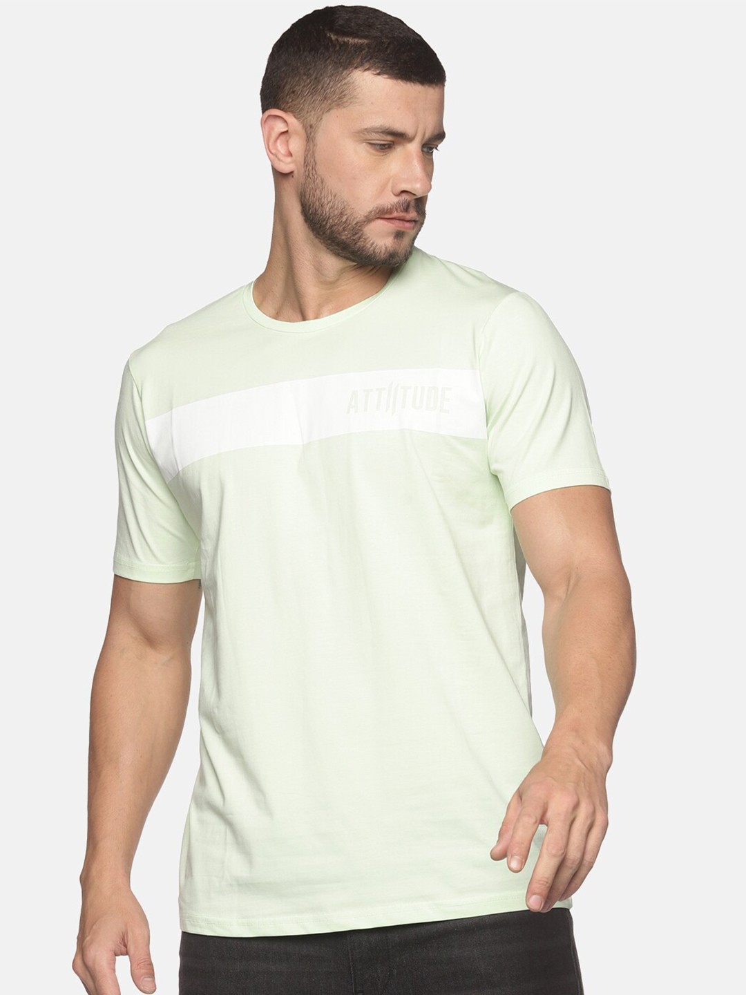 

ATTIITUDE Men Green Typography Printed Dri-FIT Pure Cotton Slim Fit T-shirt