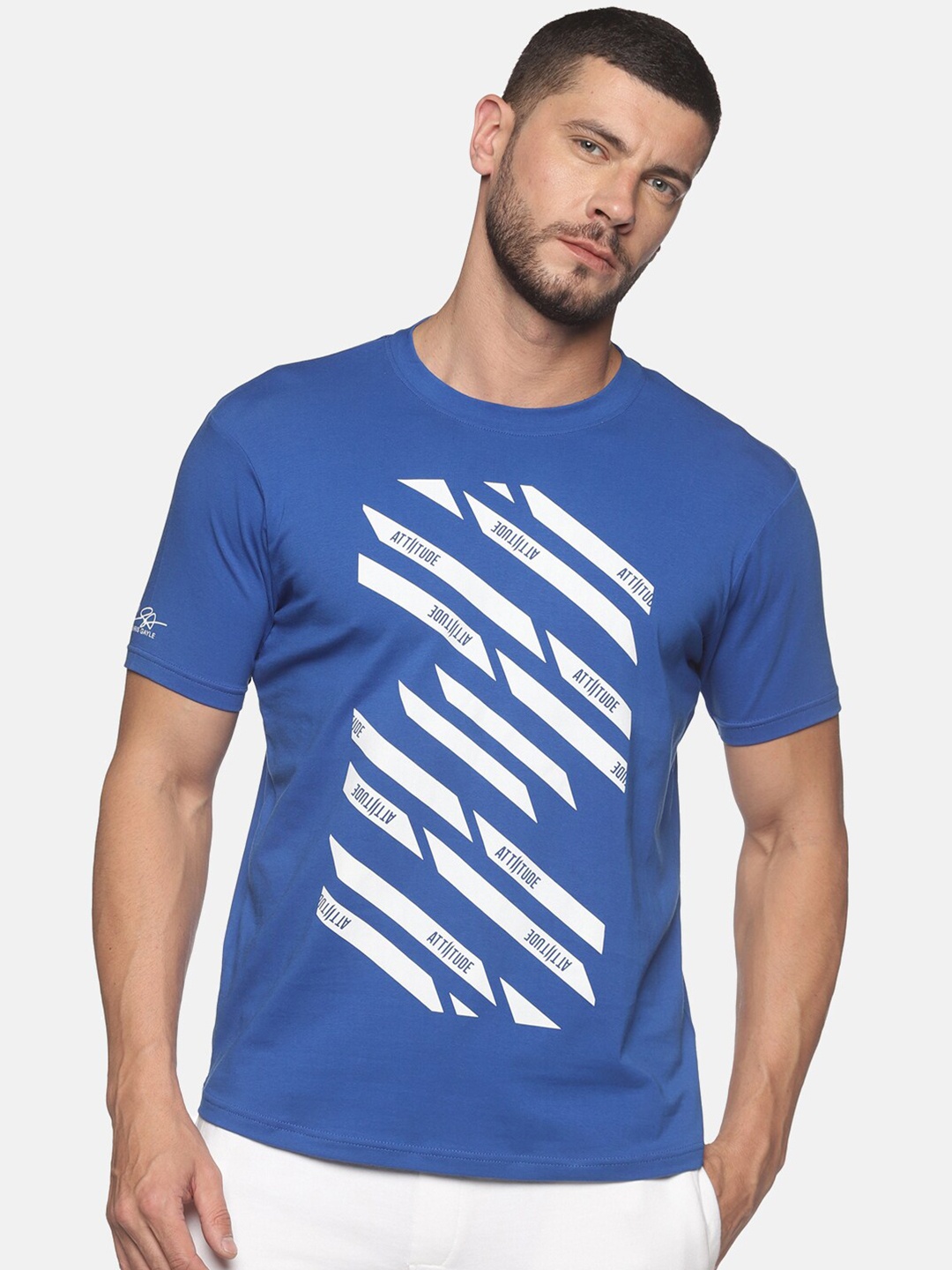 

ATTIITUDE Men Blue & White Printed ClimaCool Slim Fit T-shirt