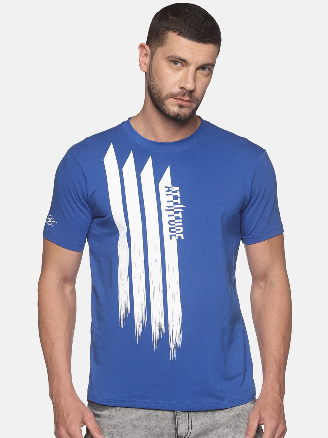 

ATTIITUDE Men Blue Typography Printed ClimaCool Slim Fit T-shirt