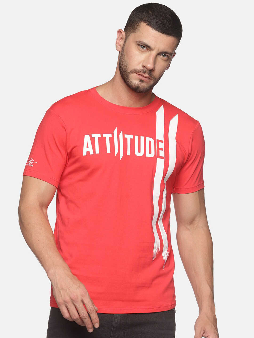 

ATTIITUDE Men Orange Brand Logo Printed ClimaCool Slim Fit T-shirt