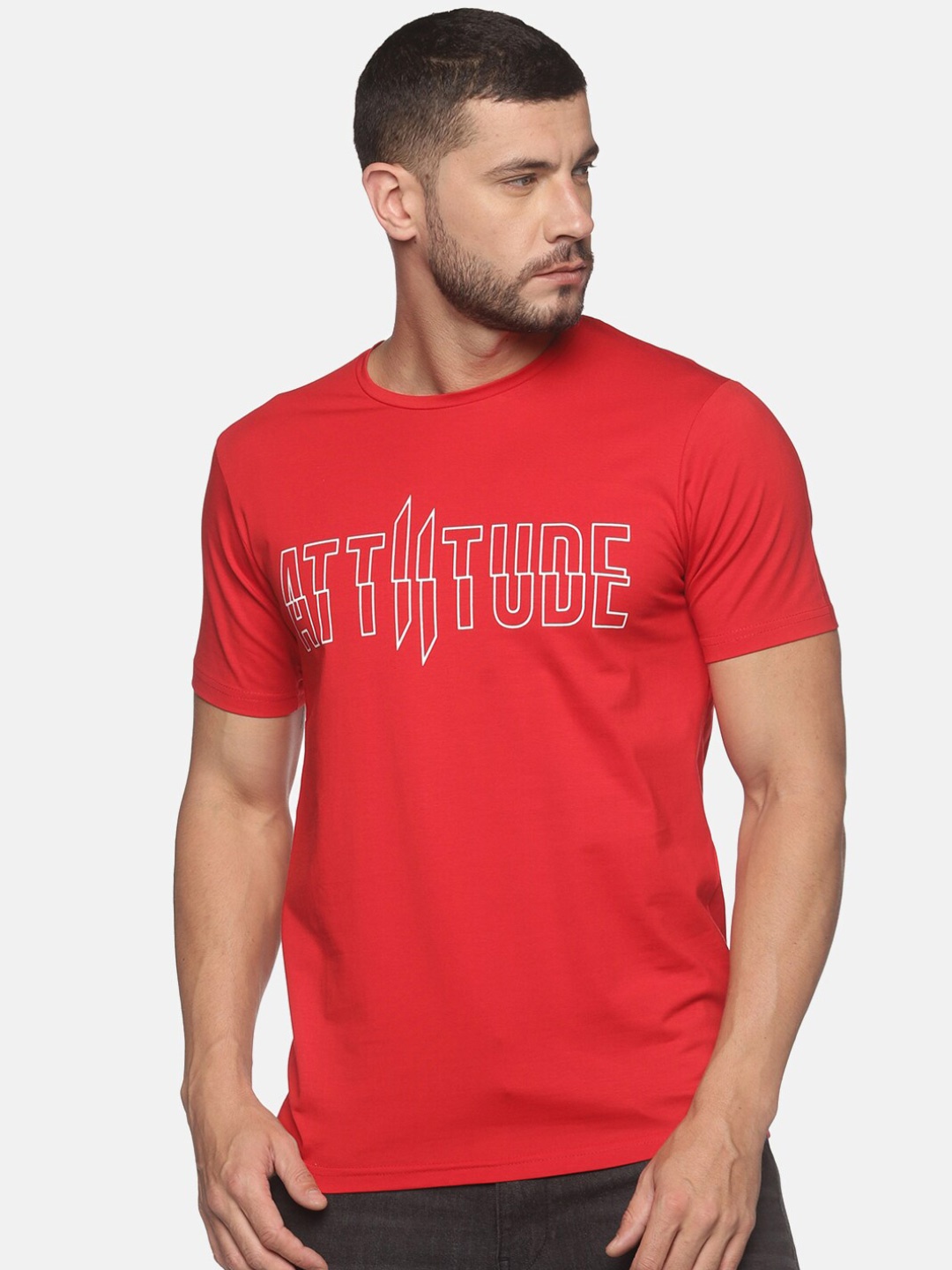 

ATTIITUDE Men Red Brand Logo Printed Dri-FIT Pure Cotton Slim Fit T-shirt