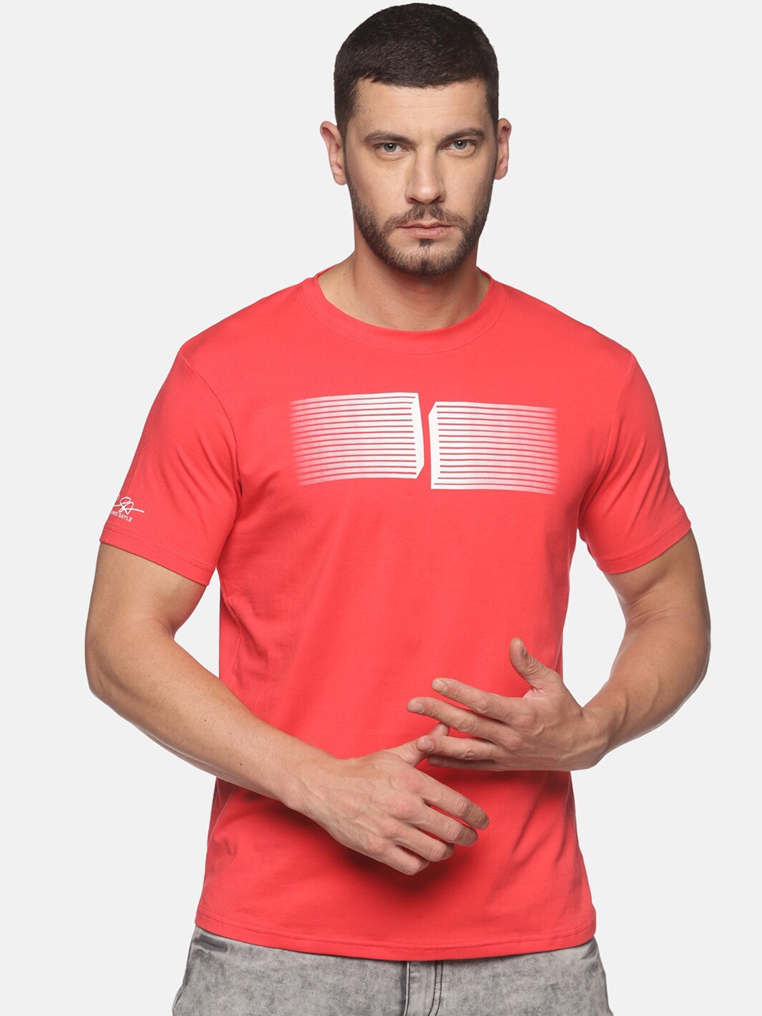 

ATTIITUDE Men Orange Printed ClimaCool Slim Fit T-shirt