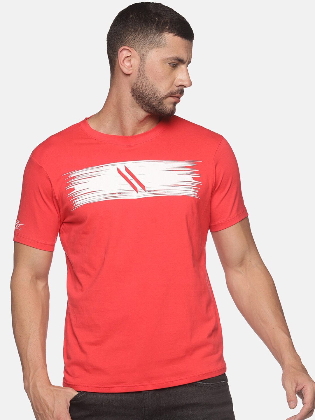 

ATTIITUDE Men Orange Printed ClimaCool Slim Fit T-shirt