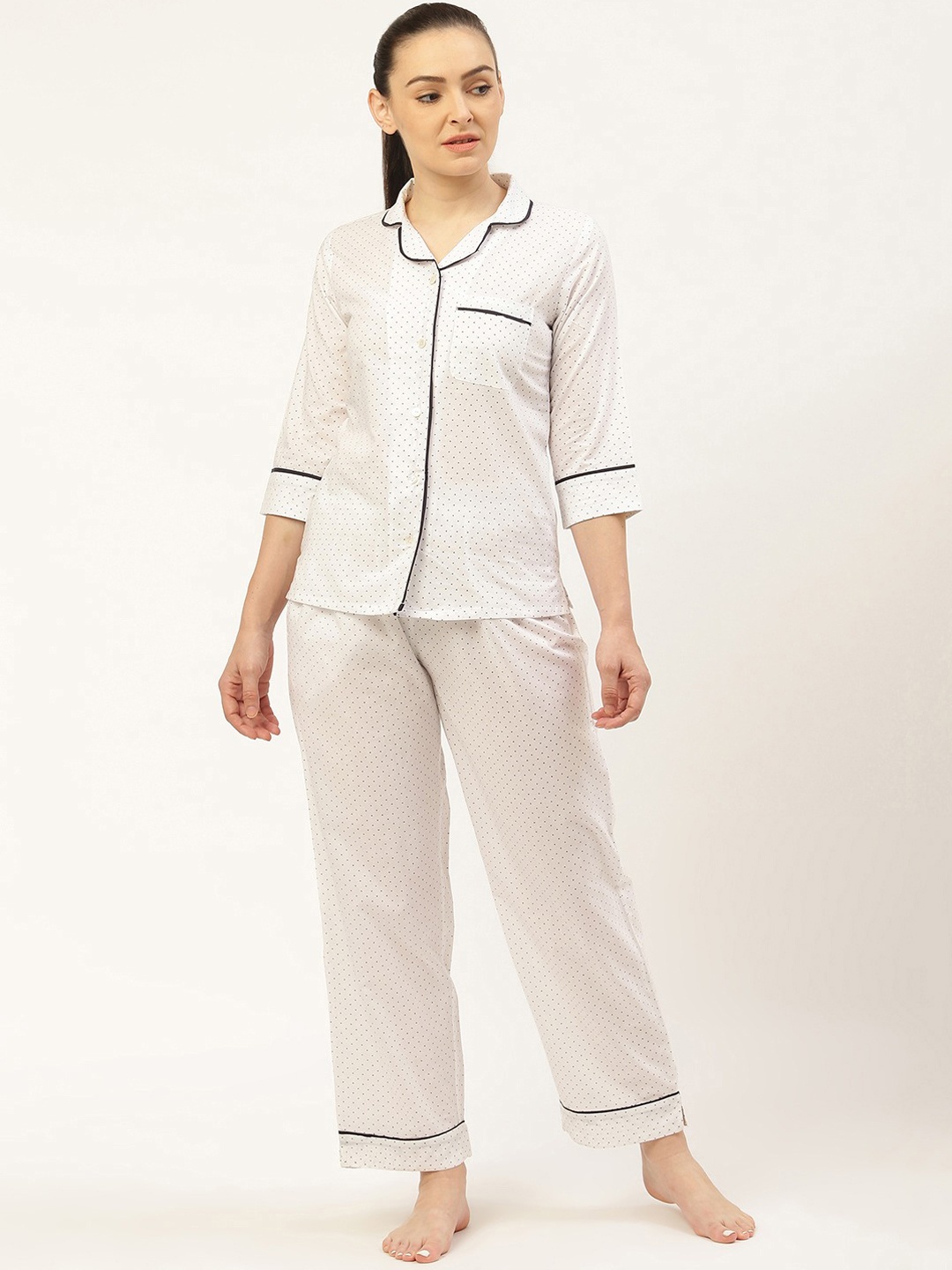 

Laabha Women White & Black Printed Pure Cotton Night suit