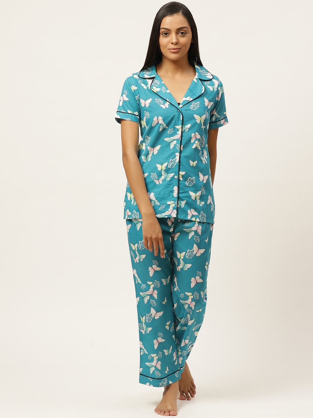 

Laabha Women Blue & White Printed Pure Cotton Night suit