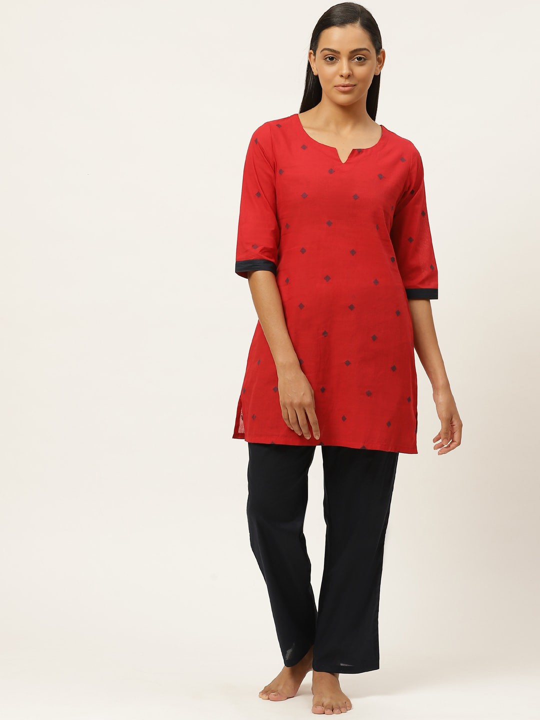 

Laabha Women Maroon & Black Printed Cotton Night suit