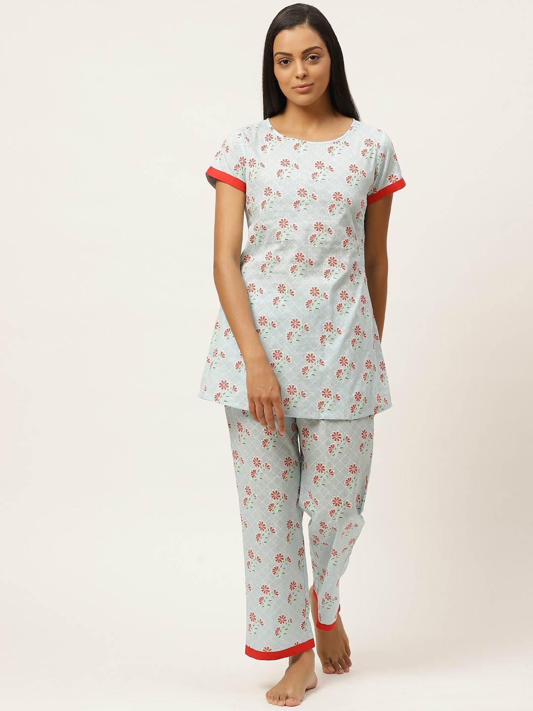 

Laabha Women Blue & Red Printed Pure Cotton Night suit