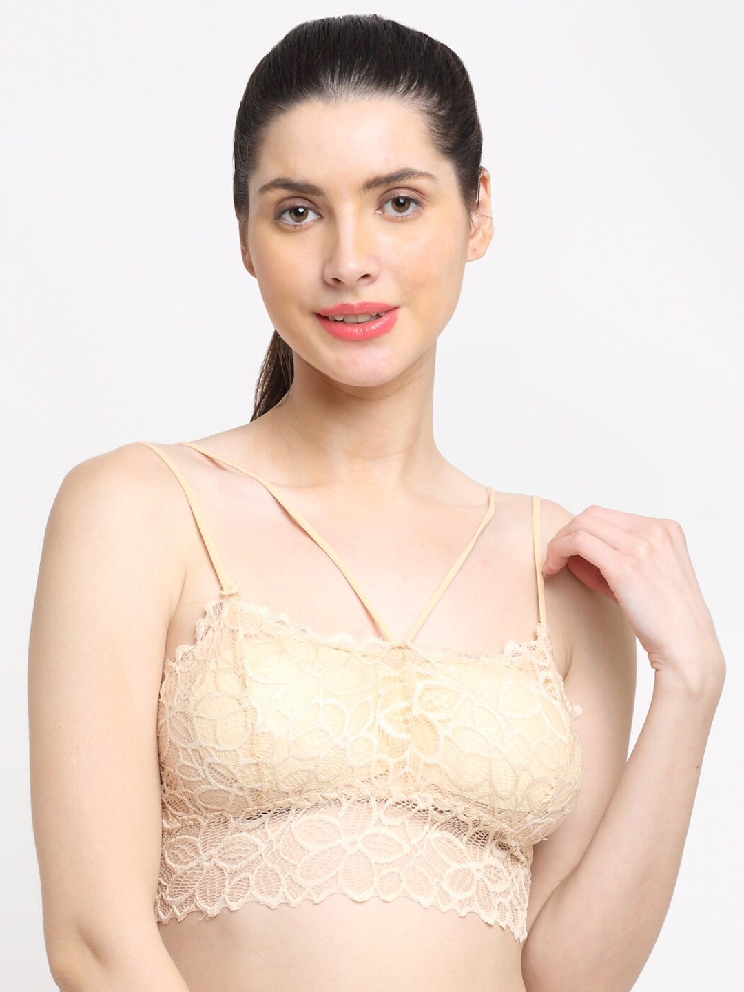 

Friskers Beige Floral Bralette Bra Lightly Padded