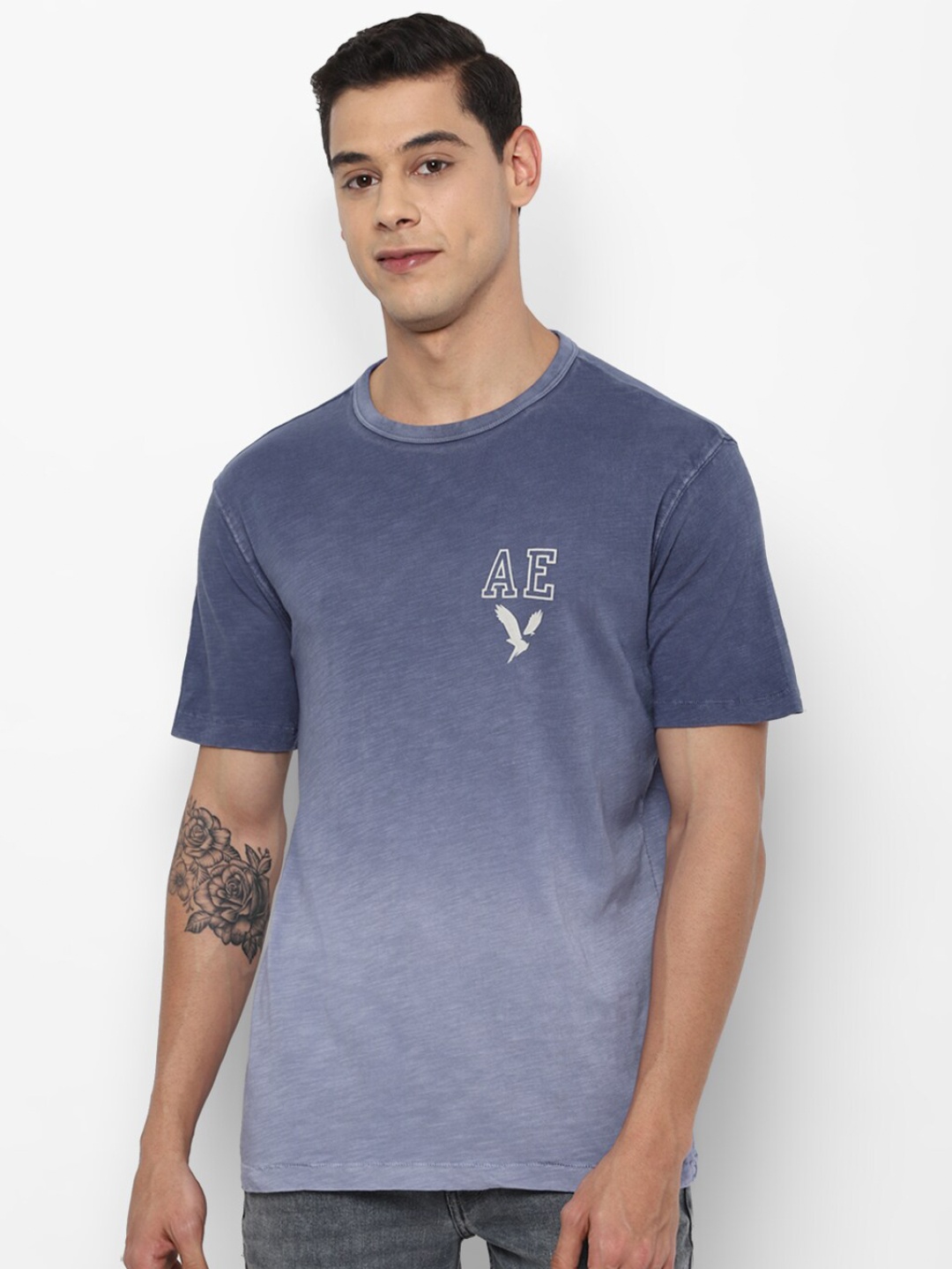 

AMERICAN EAGLE OUTFITTERS Men Navy Blue Tie and Dye Dyed T-shirt