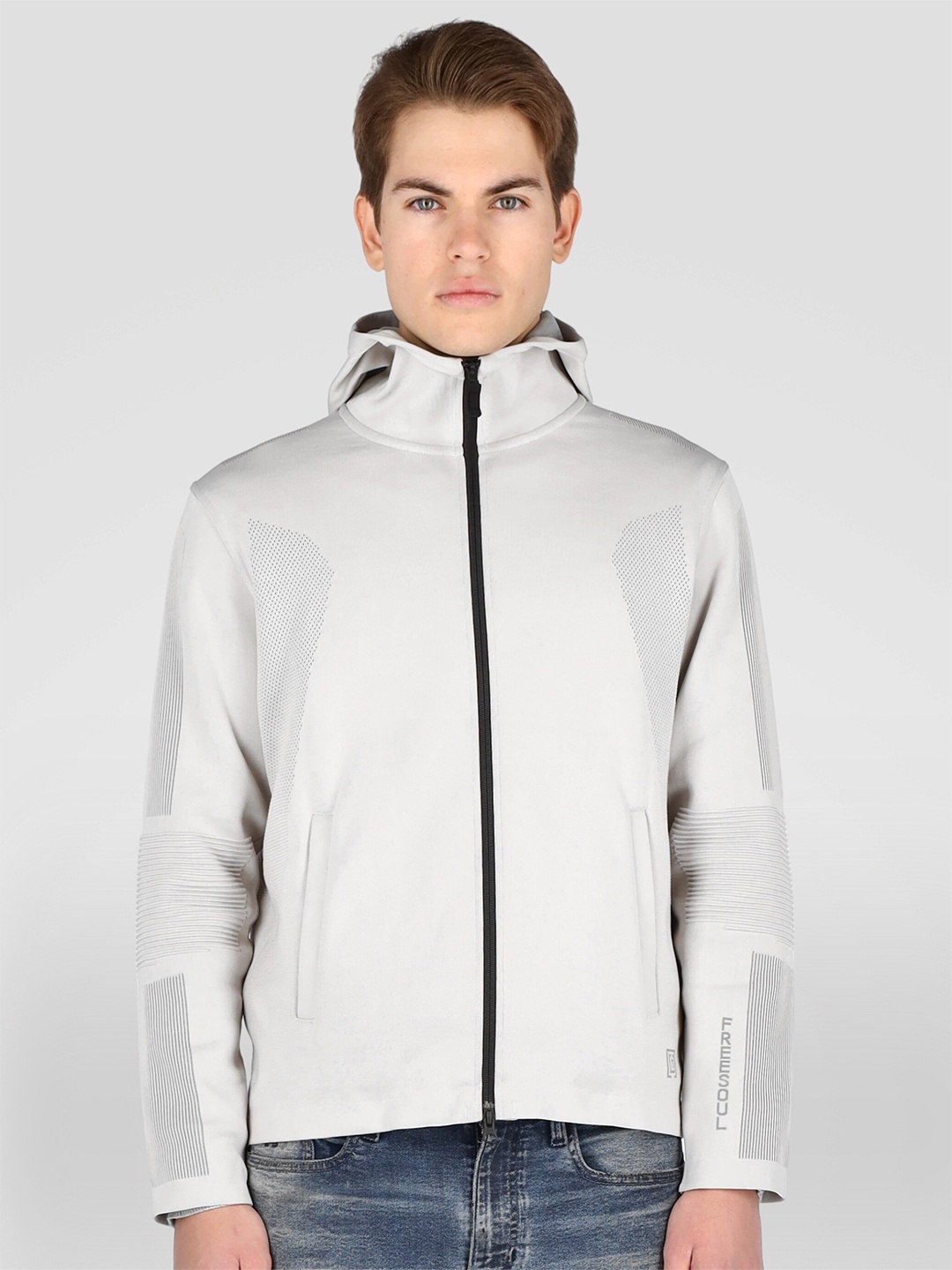 

FREESOUL Men Grey Hooded Sweatshirt