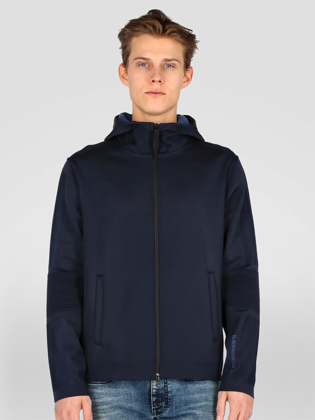 

FREESOUL Men Navy Blue Hooded Sweatshirt