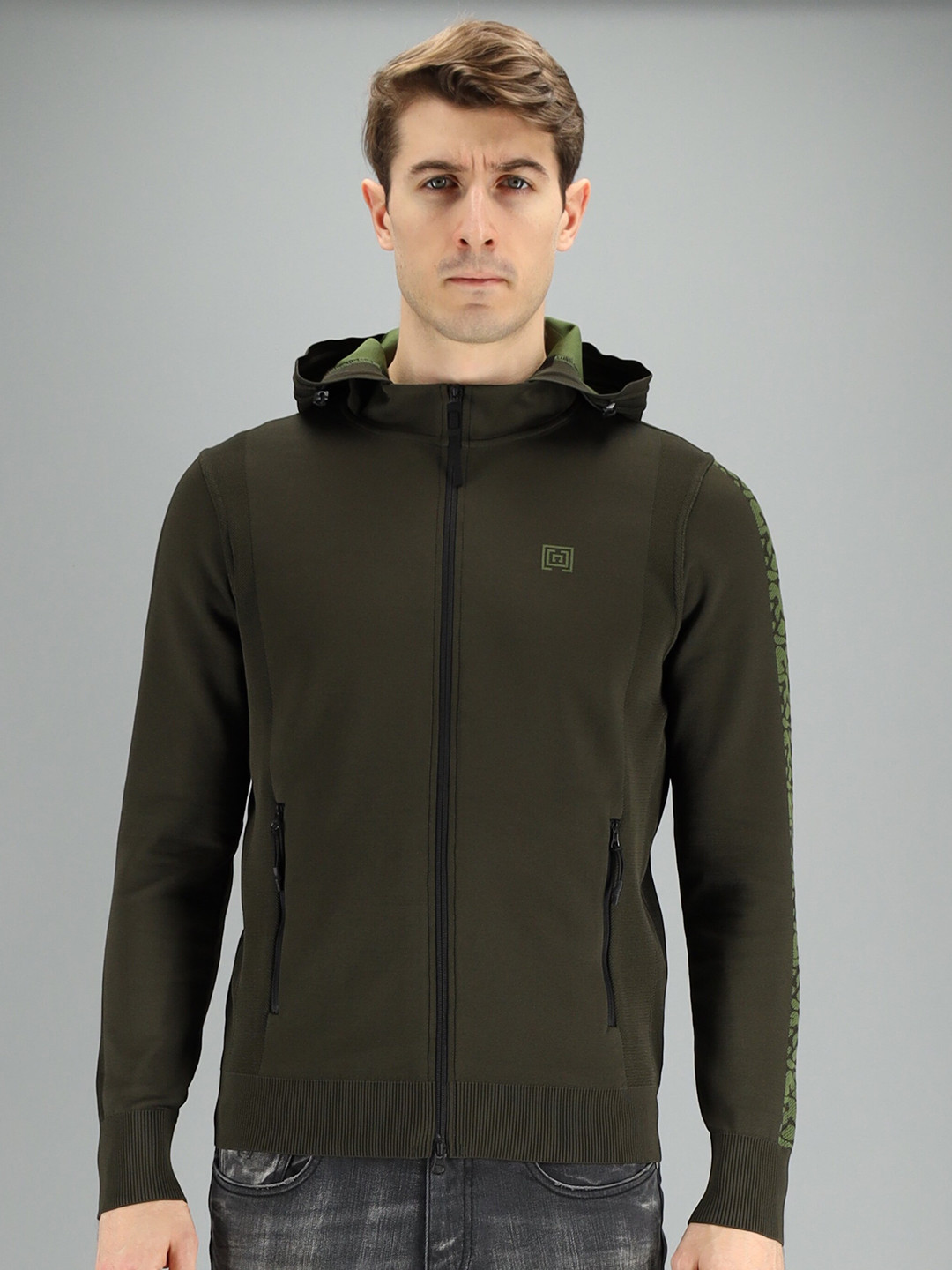 

FREESOUL Men Green Hooded Sweatshirt