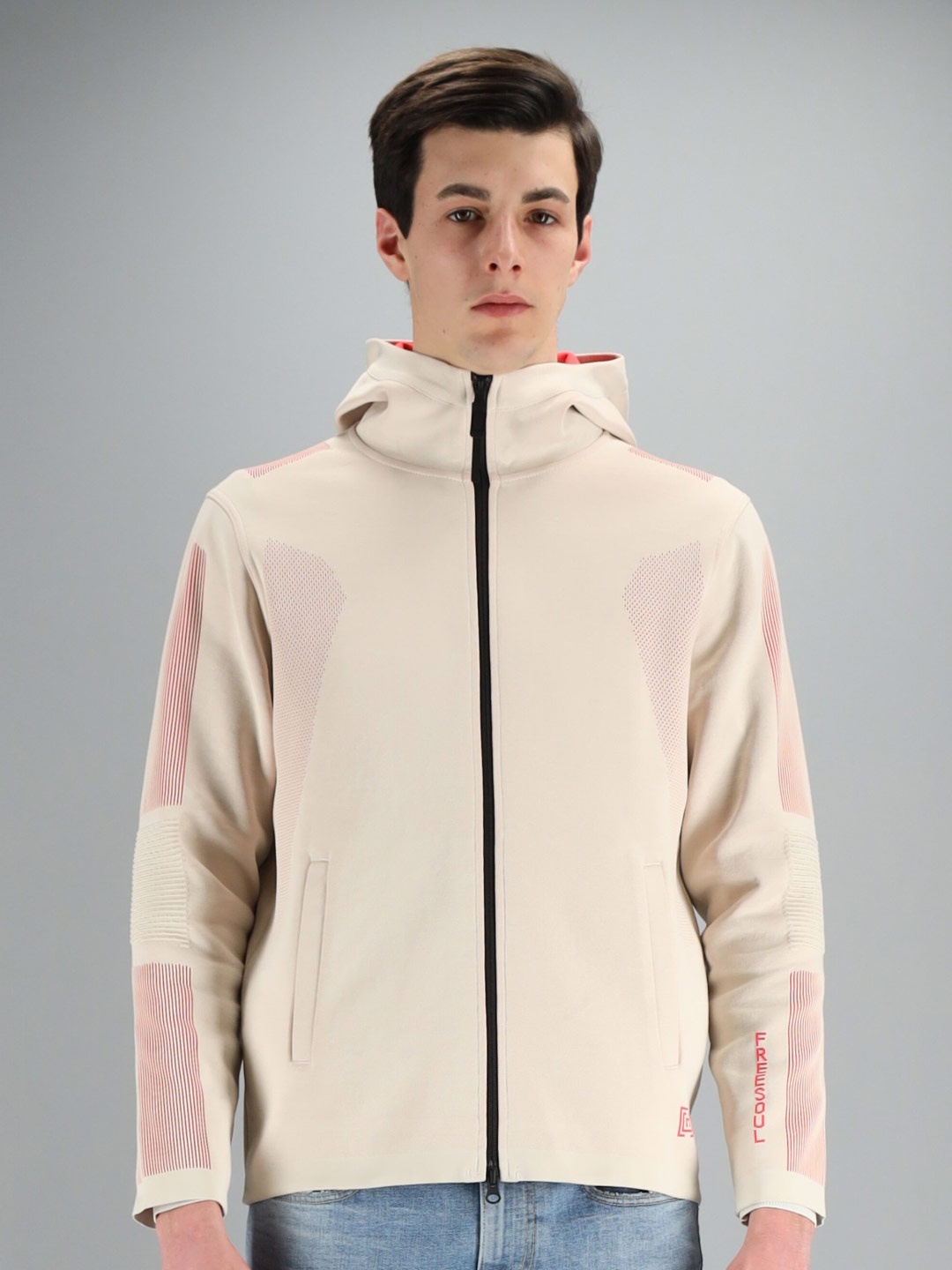 

FREESOUL Men Beige Hooded Sweatshirt