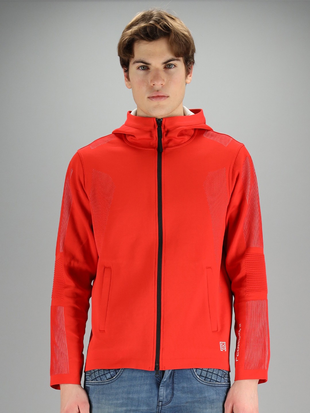 

FREESOUL Men Red Solid Hooded Sweatshirt