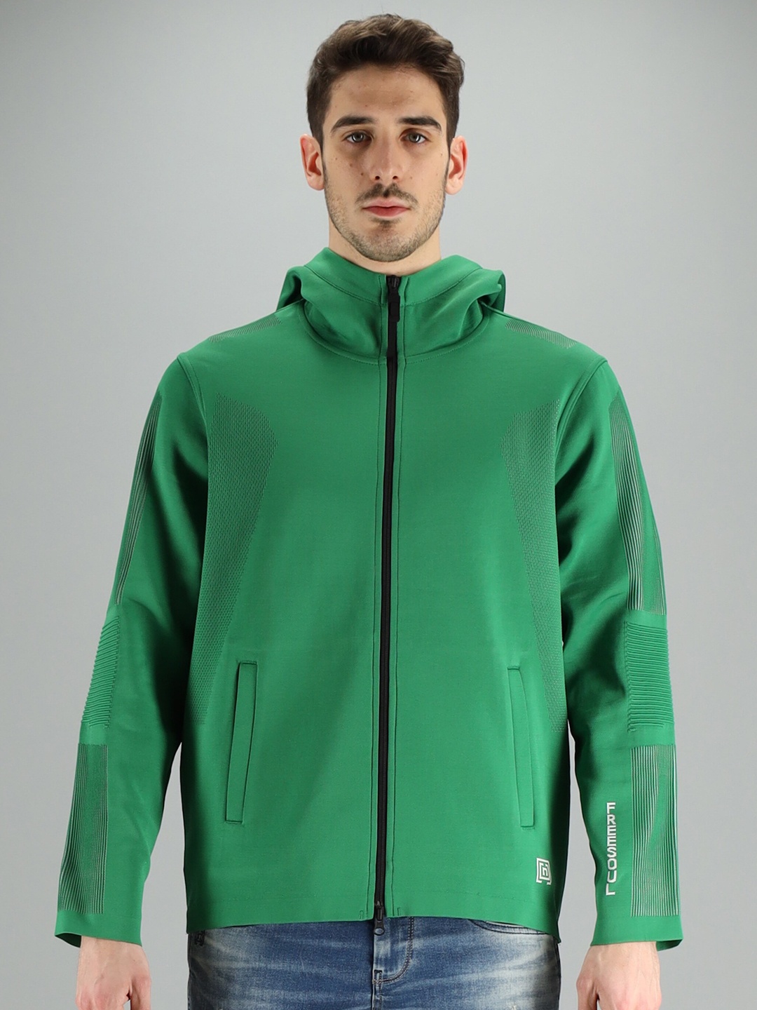 

FREESOUL Men Green Hooded Sweatshirt