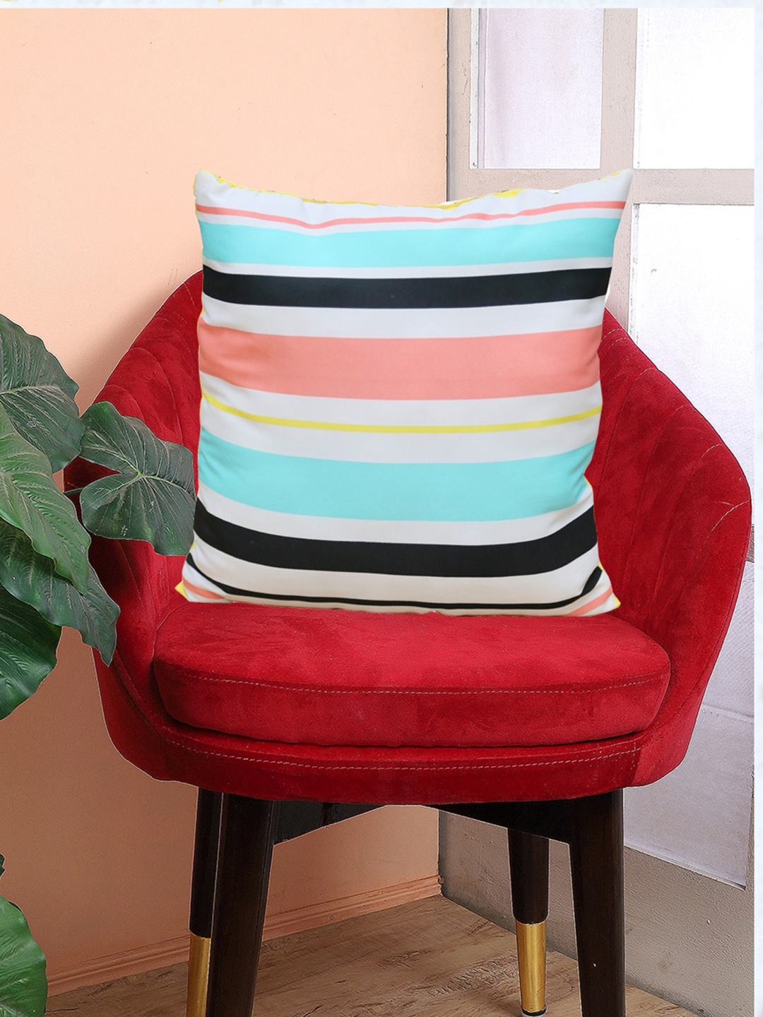 

My Gift Booth Unisex White & Yellow Striped Square Floor Cushions