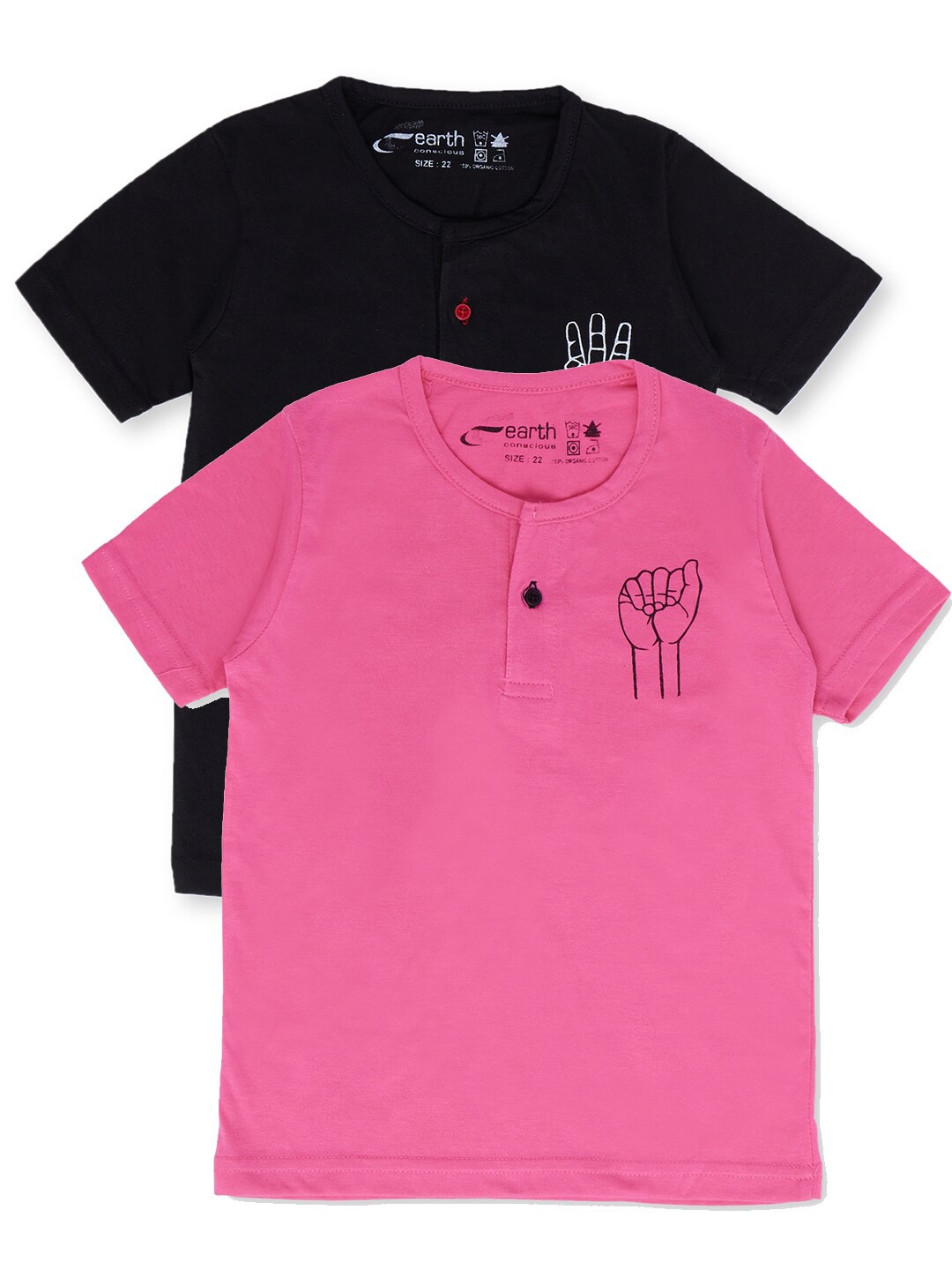 

earth conscious Boys Pink & Black 2 Henley Neck T-shirt