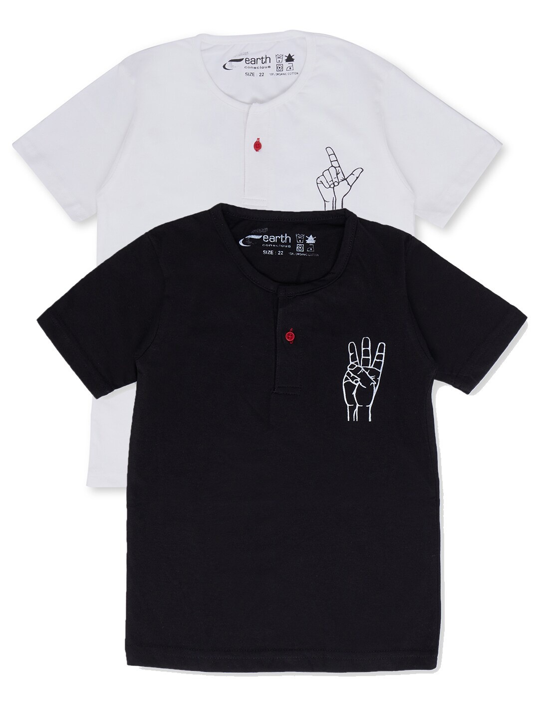 

earth conscious Boys White & Black Pack of 2 Henley Neck Cotton T-shirt