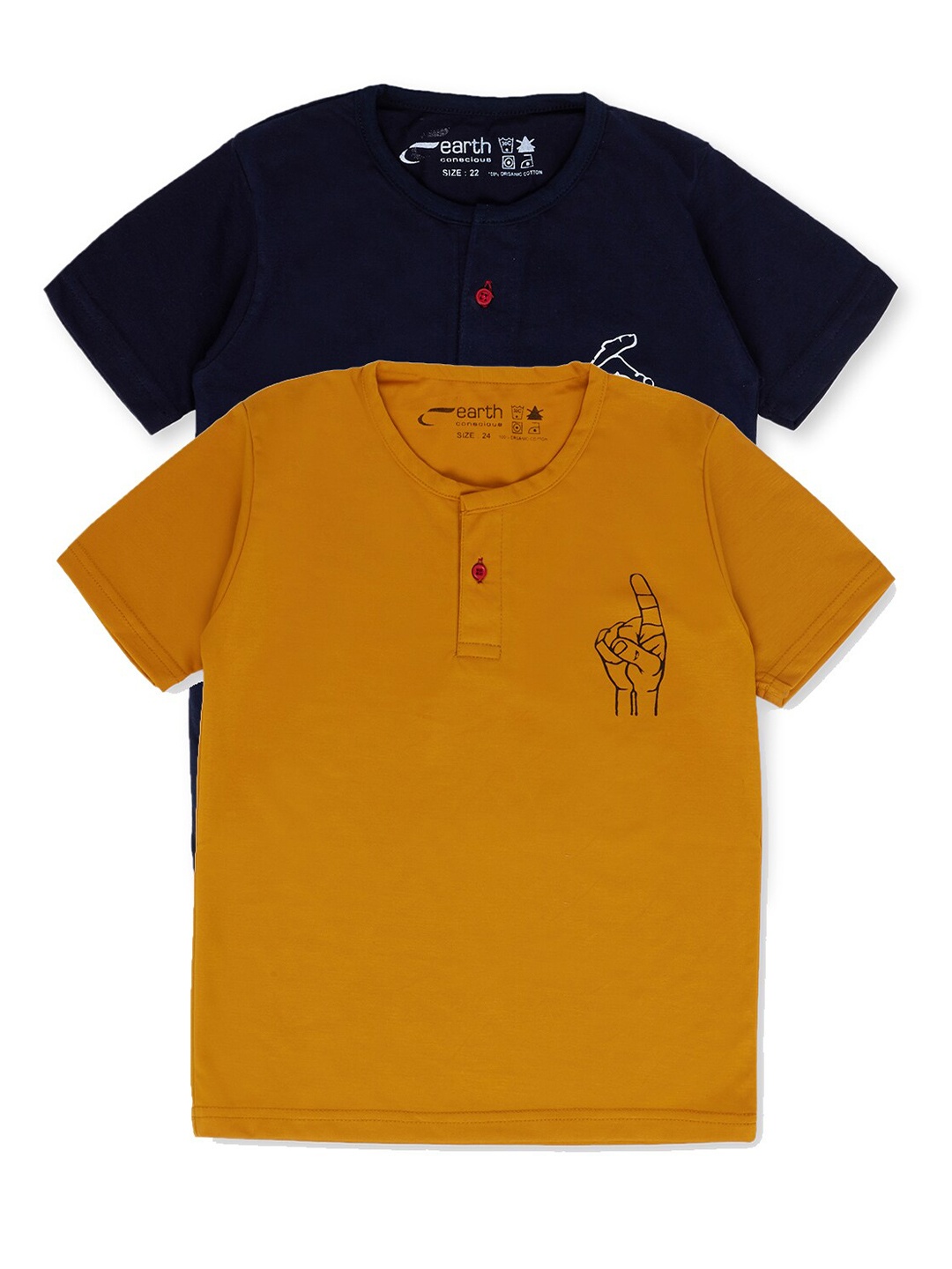 

earth conscious Boys Blue & Orange Pack Of 2 Henley Neck Cotton T-shirt