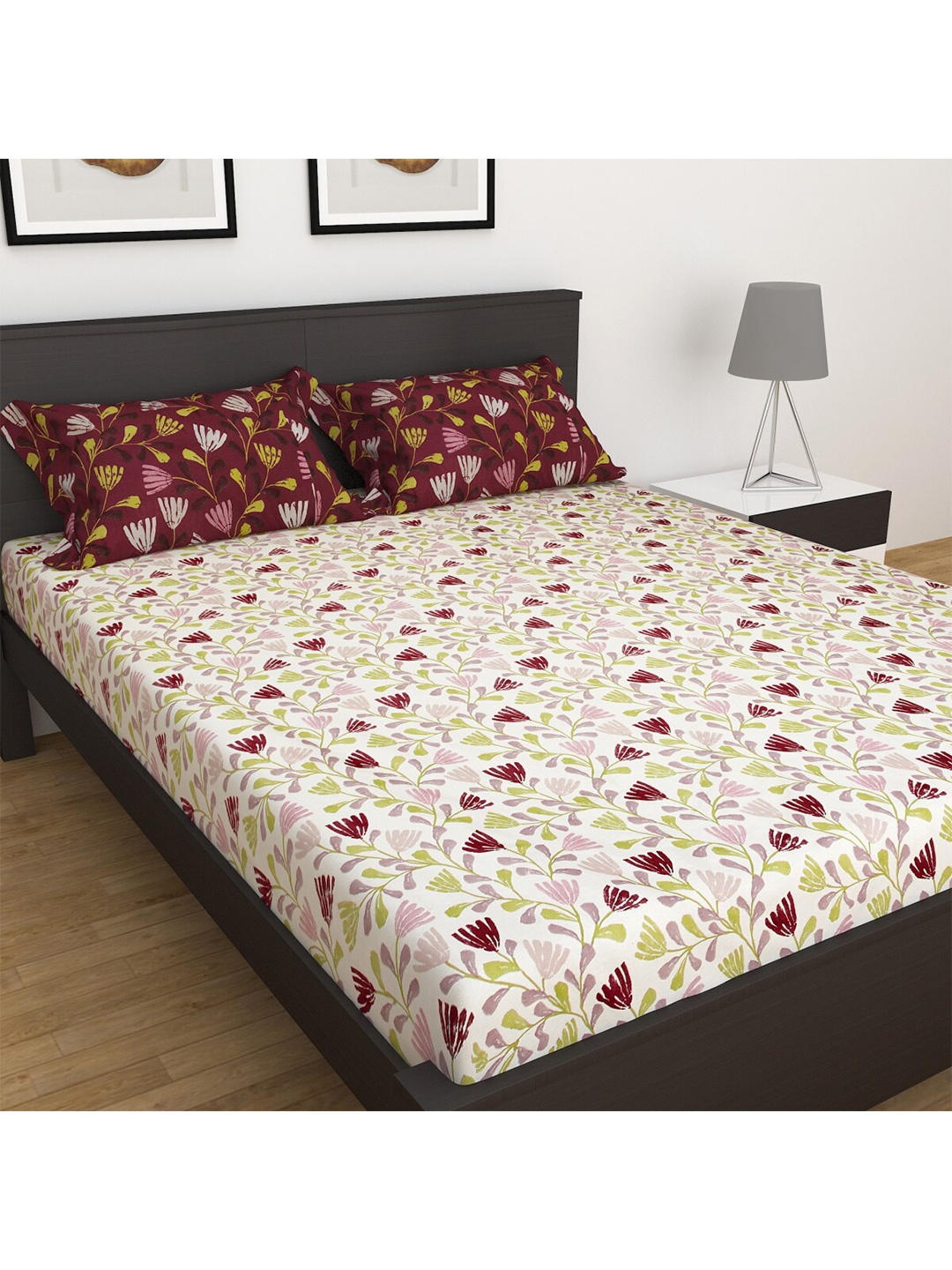 

Home Centre 3Pcs My Bedding Purple Printed Cotton King Fitted Bedsheet Set
