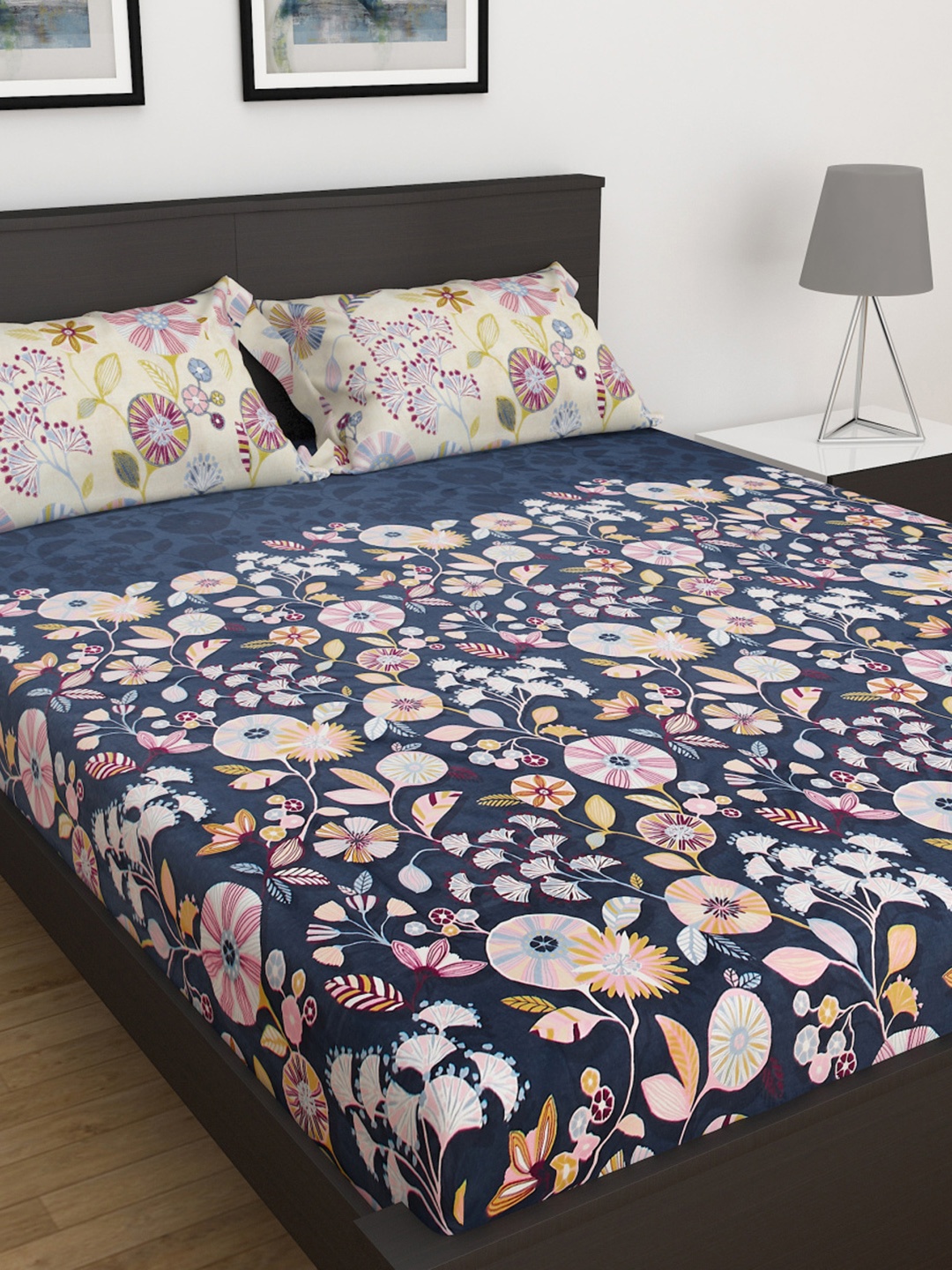 

Home Centre 3Pcs My Bedding Blue Printed Cotton King Bedsheet Set