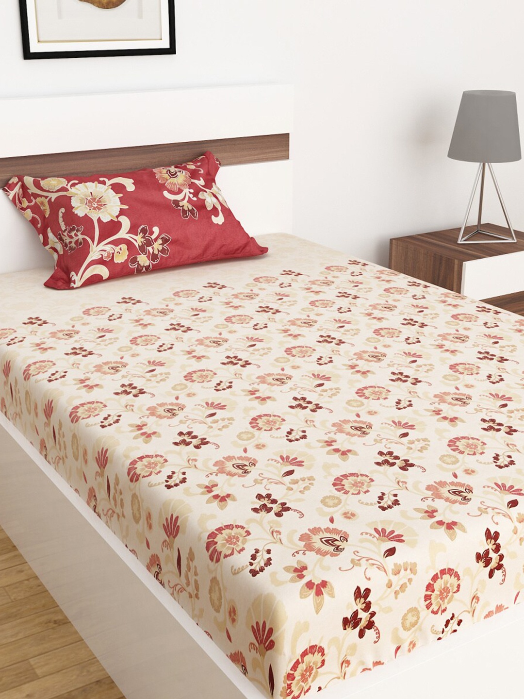 

Home Centre 3 Pcs Corsica Elegant White Printed Microfibre Double Bedsheet Set, Brown