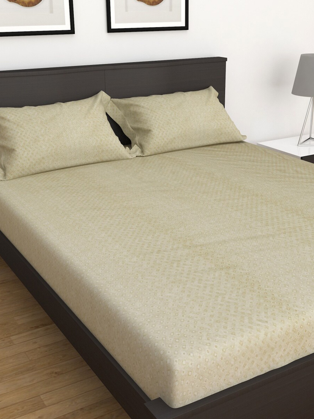 

Home Centre Beige My Bedding 3 Piece Printed Cotton Queen Fitted Bedsheet Set