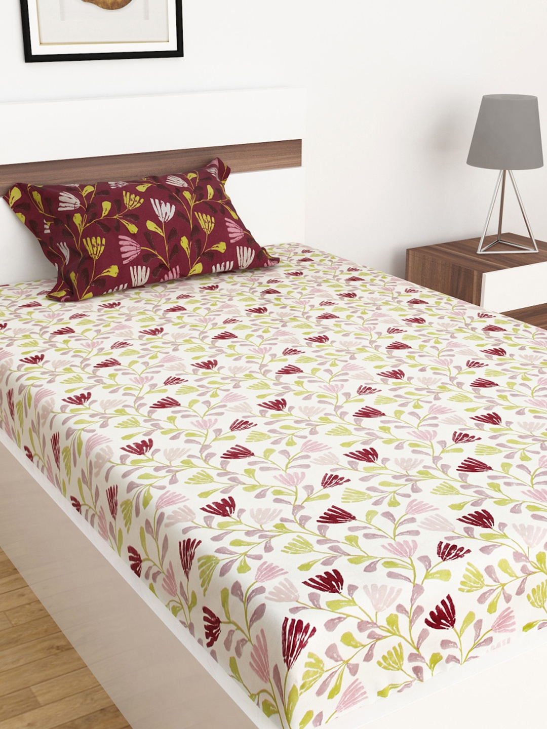 

Home Centre My Bedding Purple & Cream-Coloured Floral 152 TC Single Bedsheet with 2 Pillow Covers