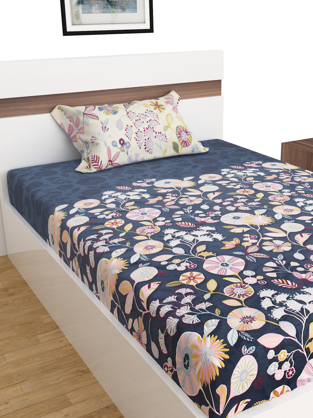

Home Centre My Bedding Belle Blue 152 TC Cotton Single Bedsheet with 1 Pillow Covers