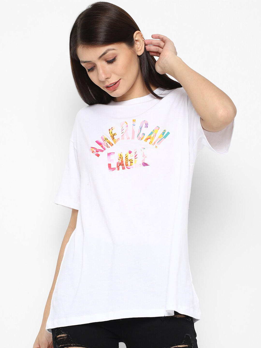 

AMERICAN EAGLE OUTFITTERS Women White Typography Printed T-shirt