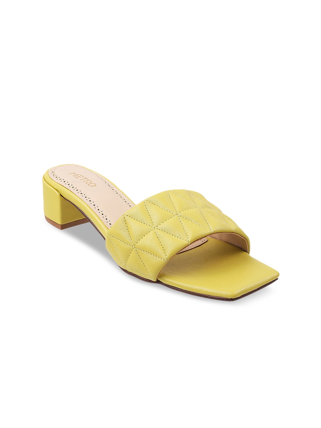 

Metro Yellow Printed Block Mules