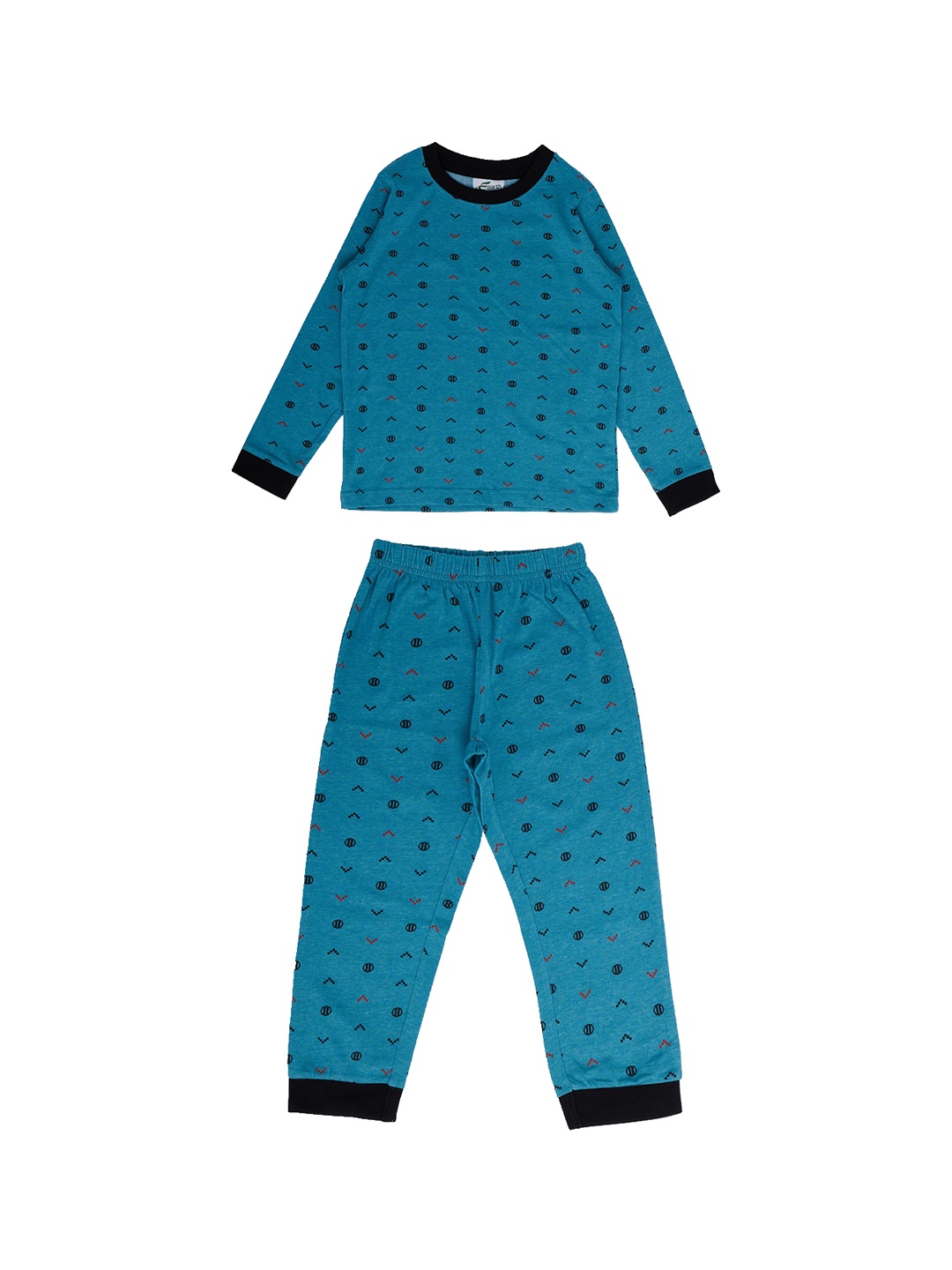 

earth conscious Boys Blue & Black Printed Pure Cotton Night suit