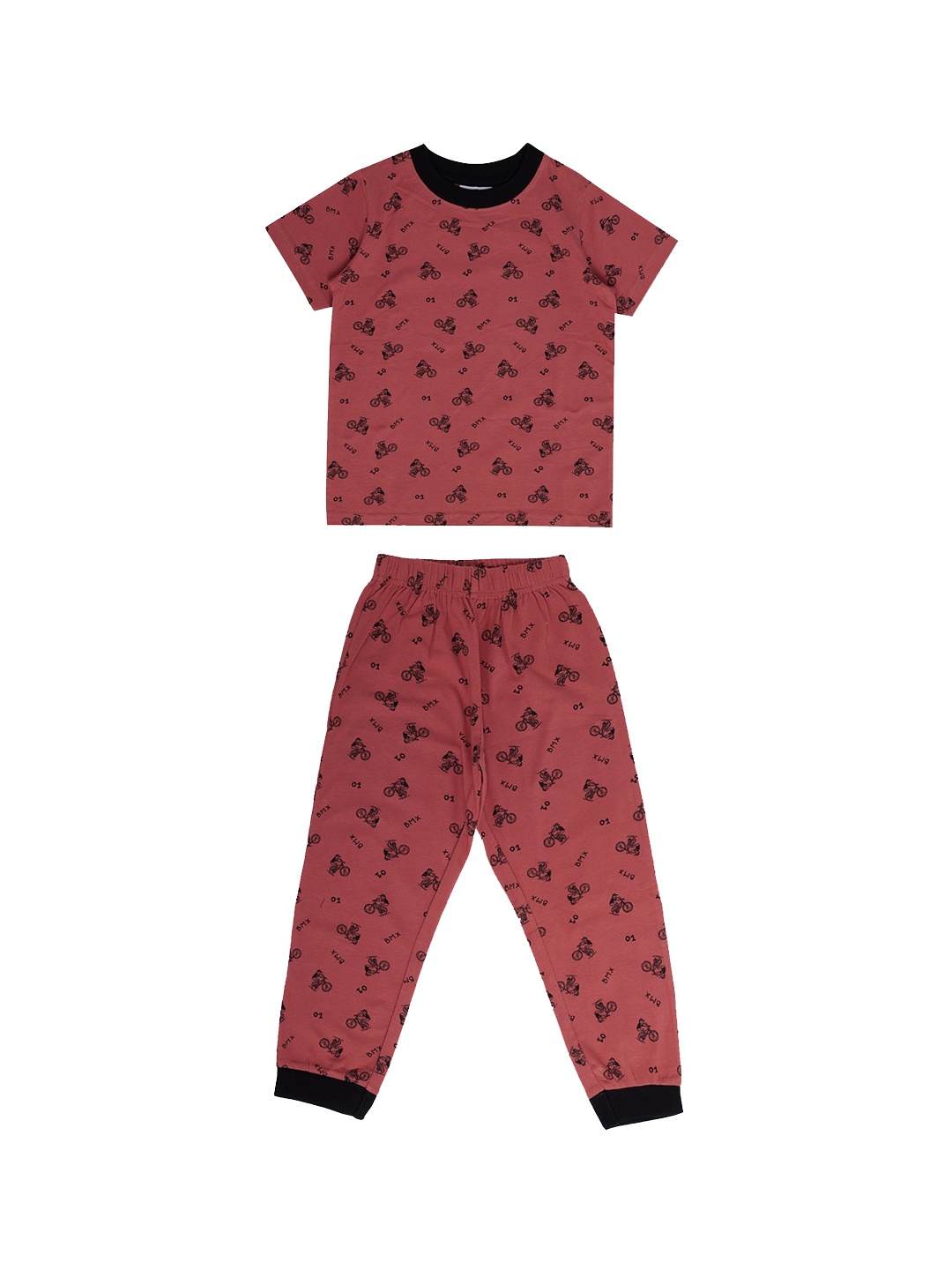 

earth conscious Boys Brown & Black Printed Pure Cotton Night suit