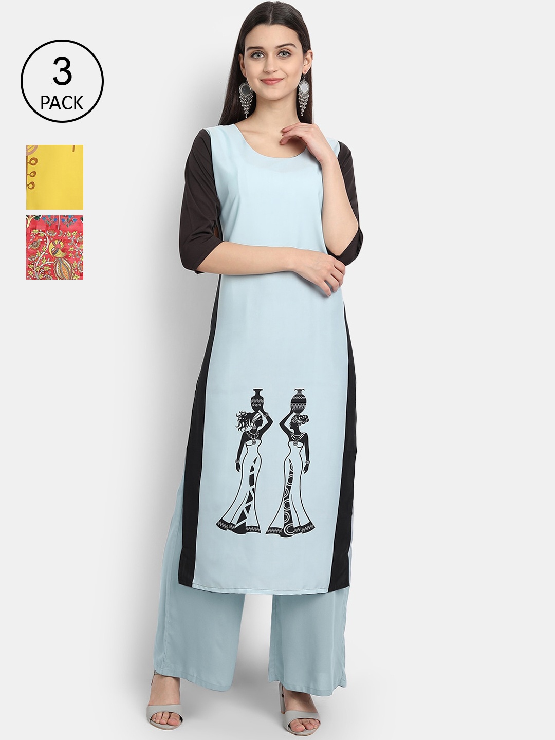

Ethnic basket Women Pack Of 3 Straight Kurtas, Blue