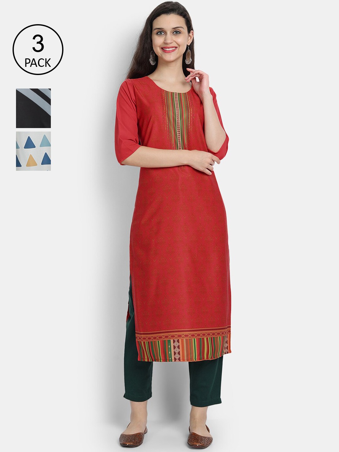 

Ethnic basket Women Multicoloured Geometric Crepe Kurta, Multi