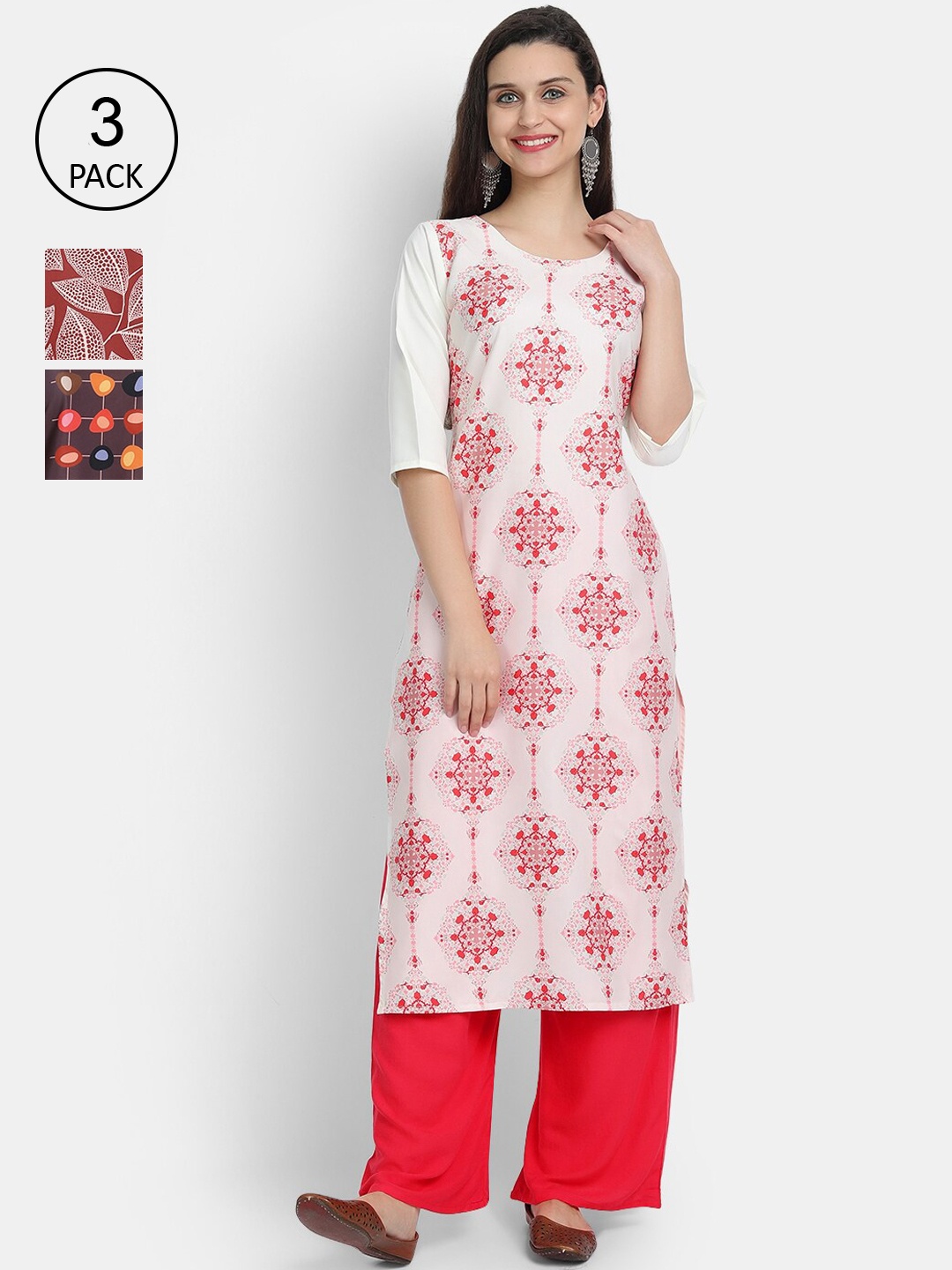

Ethnic basket Women Pack Of 3 Straight Kurtas, Multi