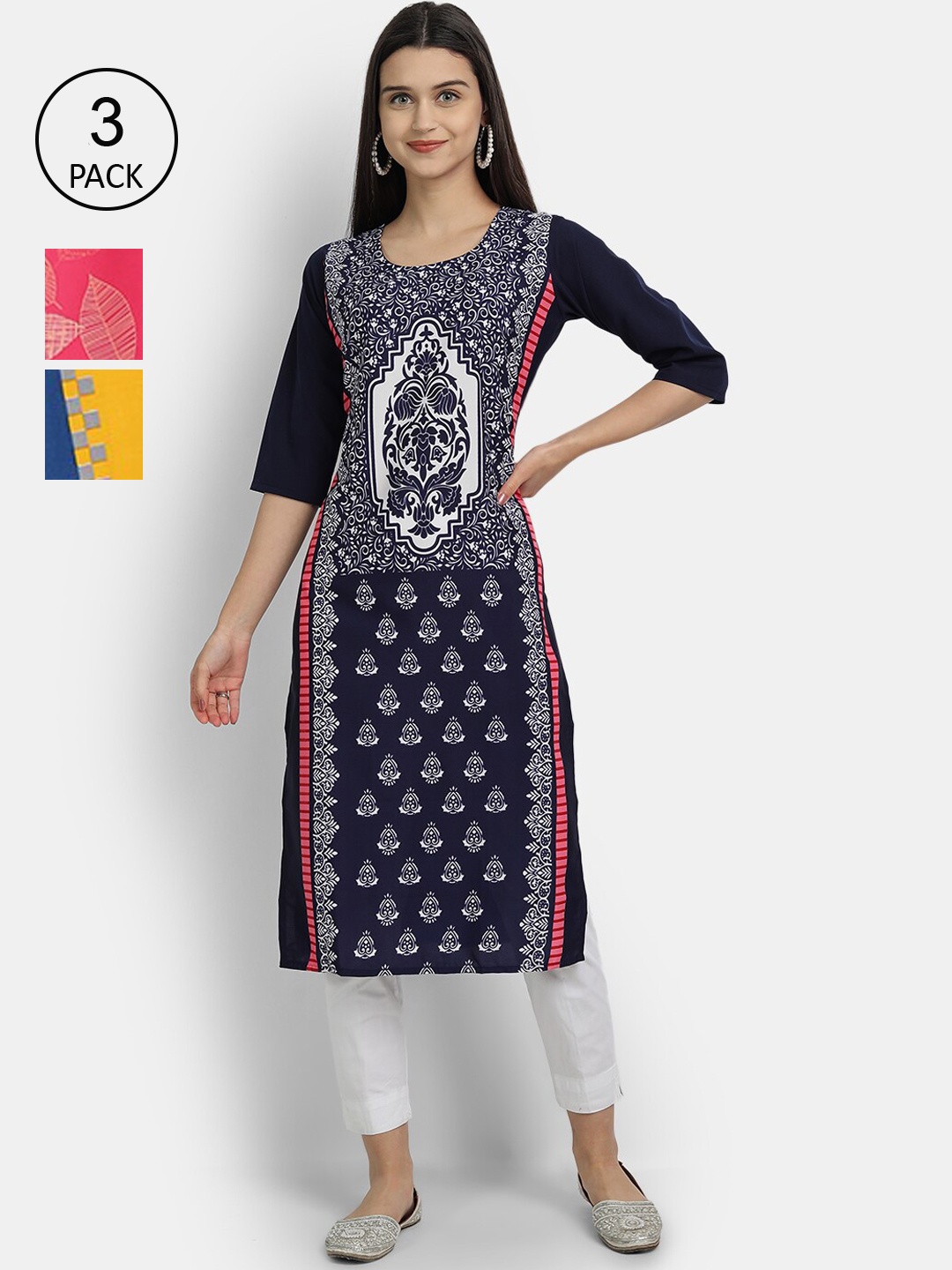 

Ethnic basket Women Set of 3 Printed Crepe Kurta, Multi