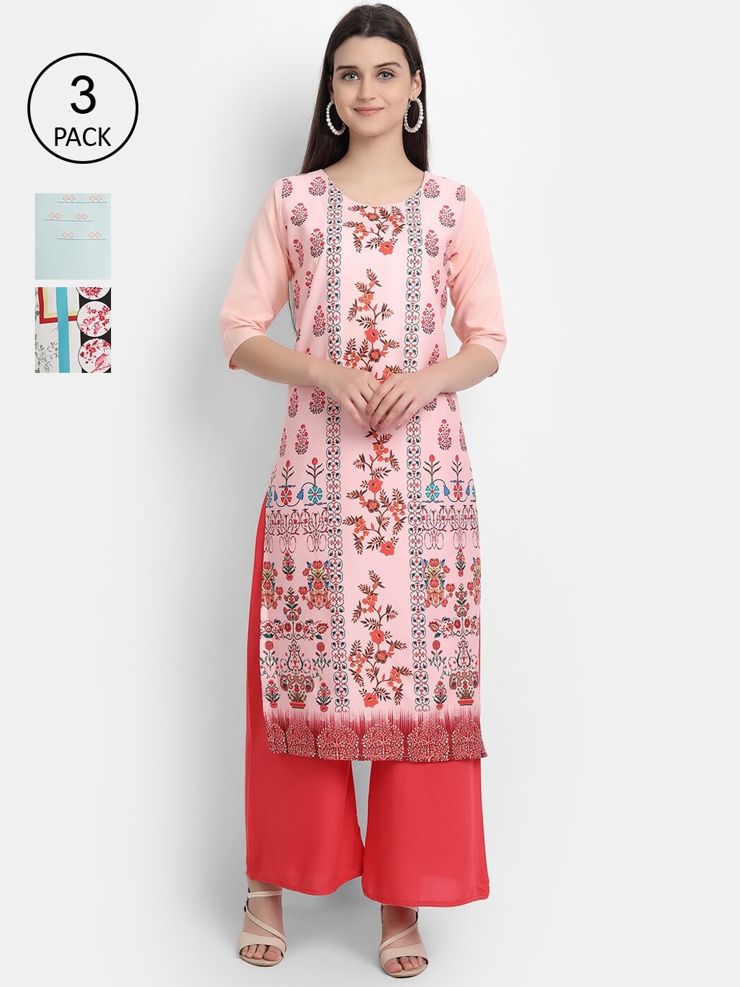 

Ethnic basket Women Pack Of 3 Straight Kurtas, Multi