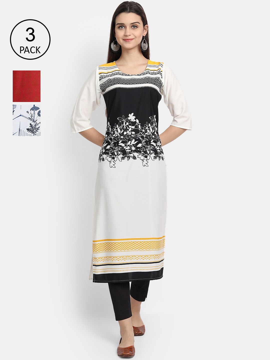 

Ethnic basket Women Pack of 3 Printed Crepe Kurta, Multi