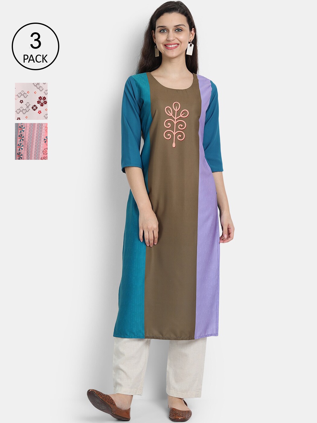 

Ethnic basket Women Multicoloured Ethnic Motifs Printed Thread Work Crepe Kurta, Multi
