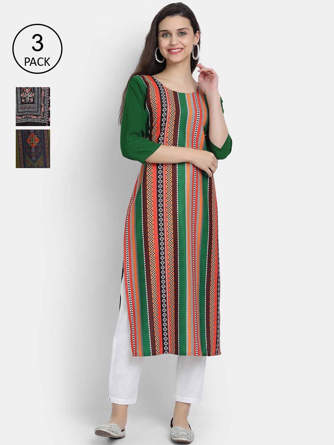 

Ethnic basket Women Multicoloured Printed Flared Sleeves Crepe Kurta, Multi