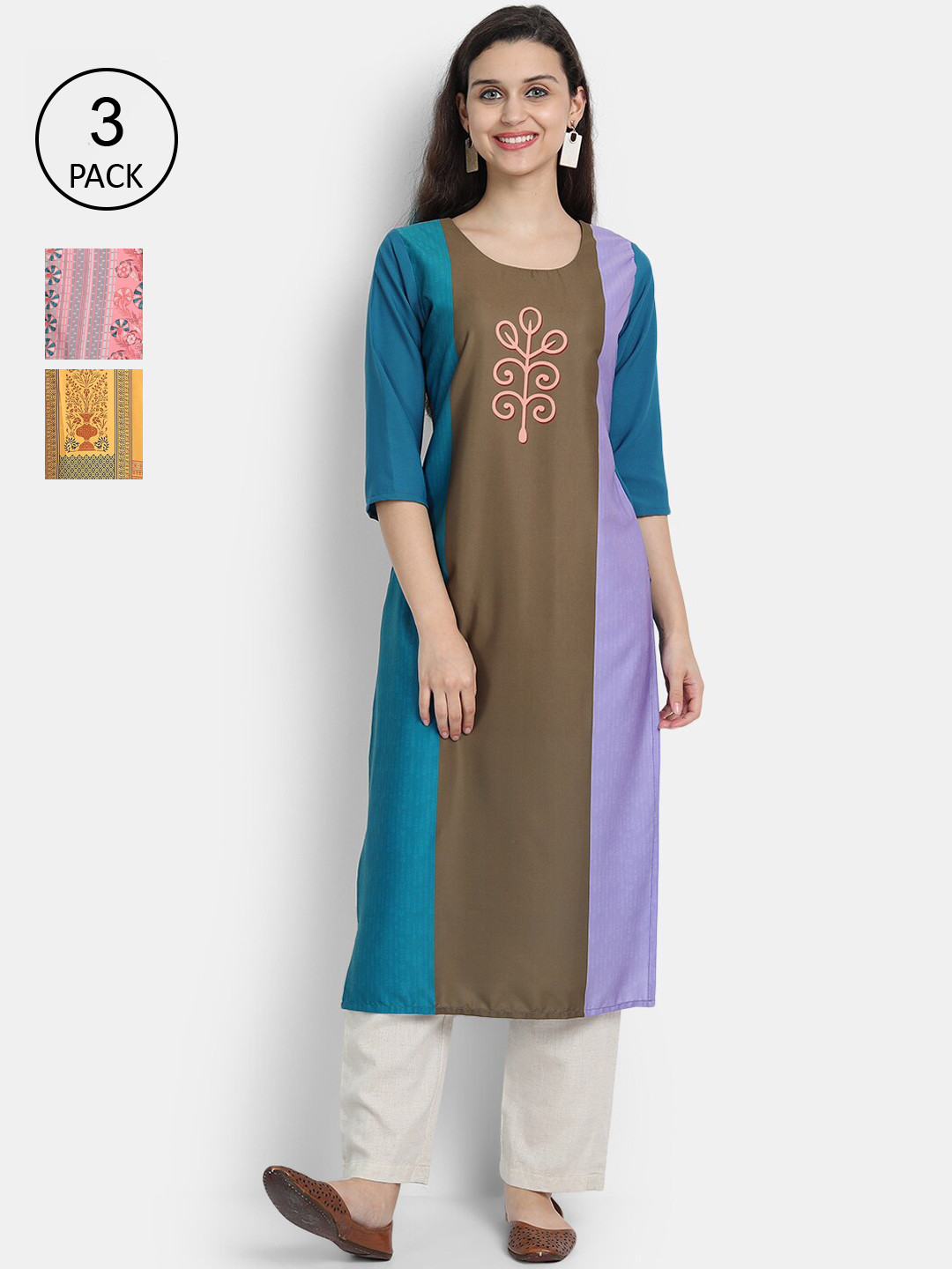 

Ethnic basket Women Multicoloured Ethnic Motifs Printed Thread Work Crepe Kurta, Multi