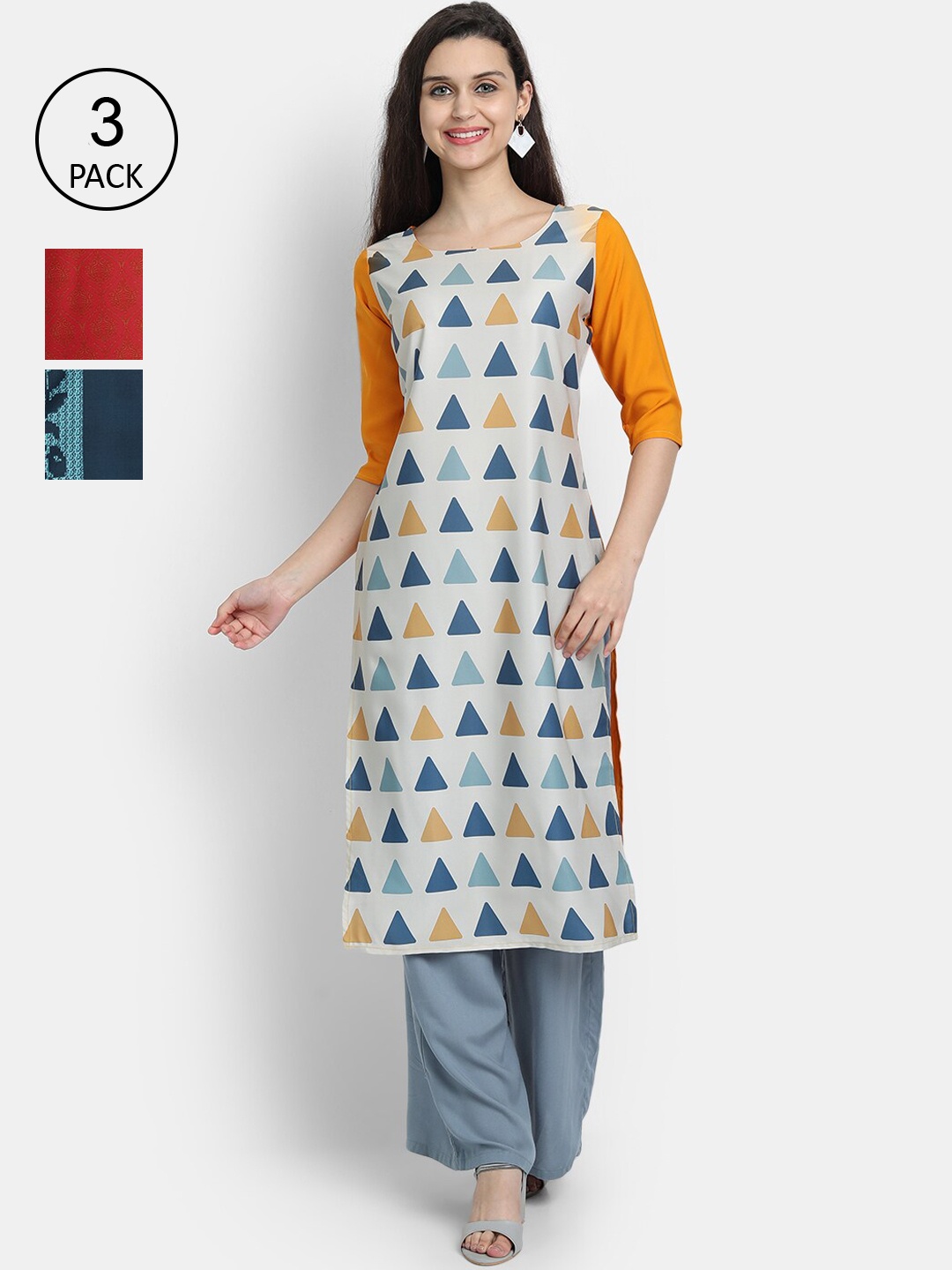 

Ethnic basket Women Pack Of 3 Straight Kurtas, Blue