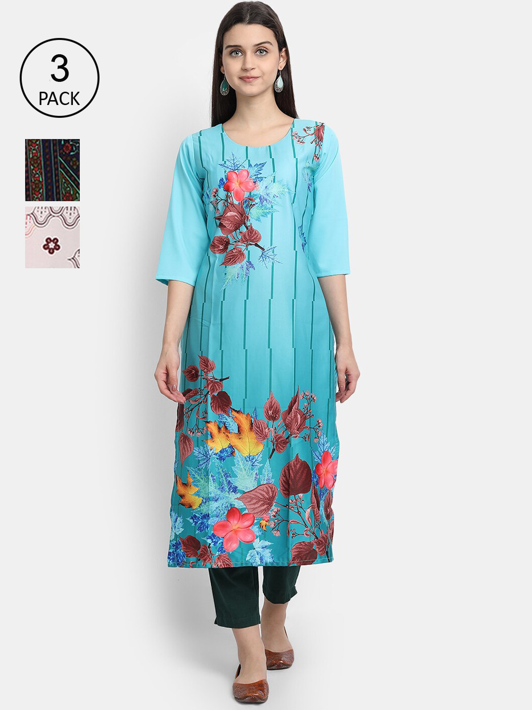 

Ethnic basket Women Blue & Olive Green Printed Kurta